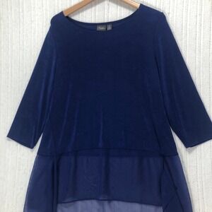 Chicos Travelers Royal Blue Sheer Overlay Hi-Lo Tunic Top‎ Size 2